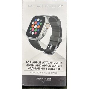 Platinum- Rugged Silicone Band for Apple Watch 44mm, 45mm Series‎ 1-10 , Ultra